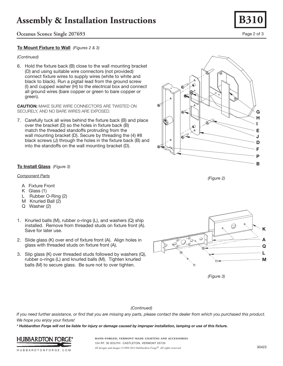 B310, Assembly & installation instructions | Hubbardton Forge 207693 User Manual | Page 2 / 3