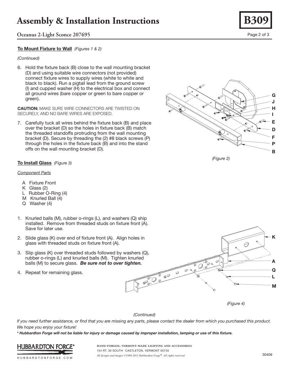 B309, Assembly & installation instructions | Hubbardton Forge 207695 User Manual | Page 2 / 3