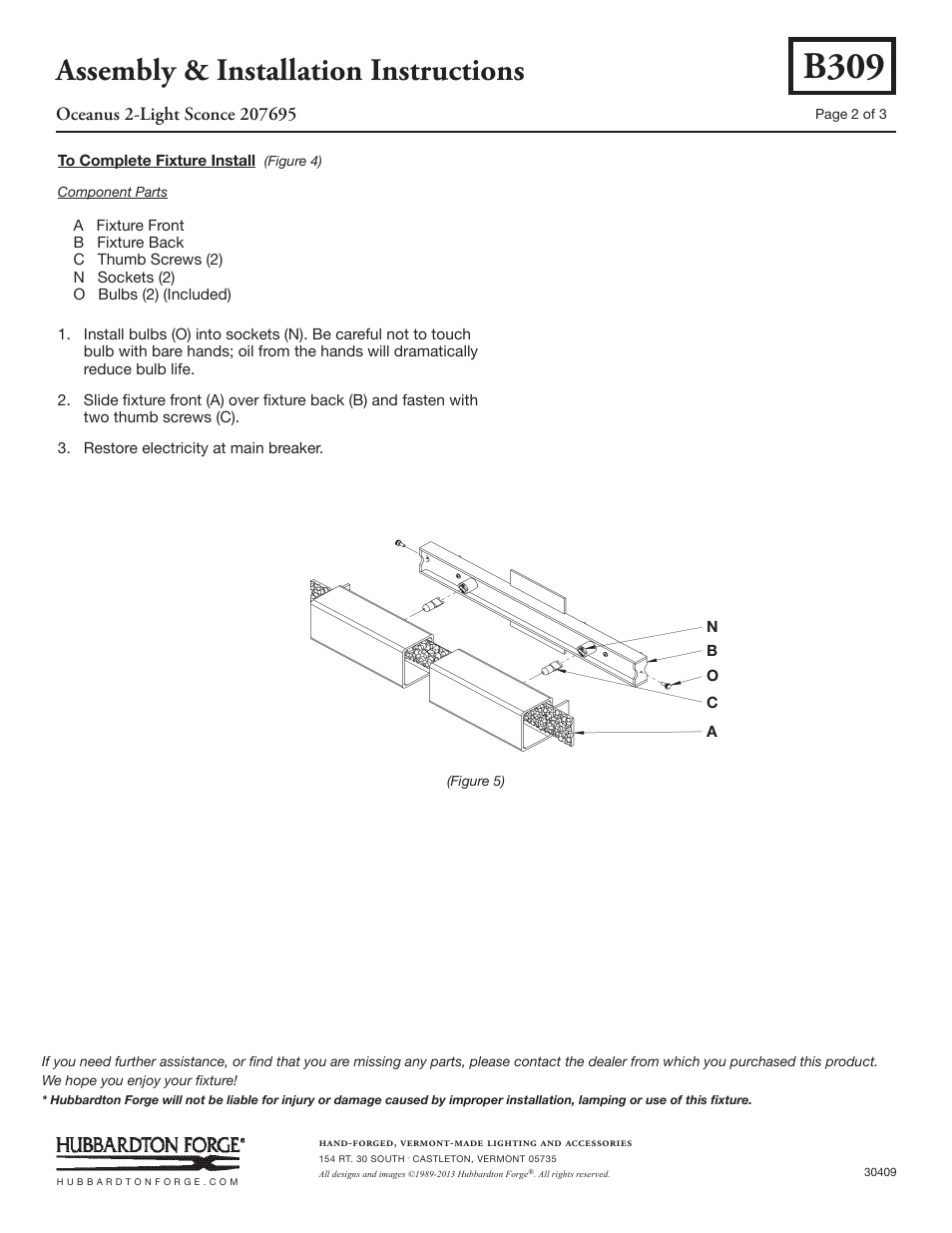 B309, Assembly & installation instructions | Hubbardton Forge 207695 User Manual | Page 3 / 3