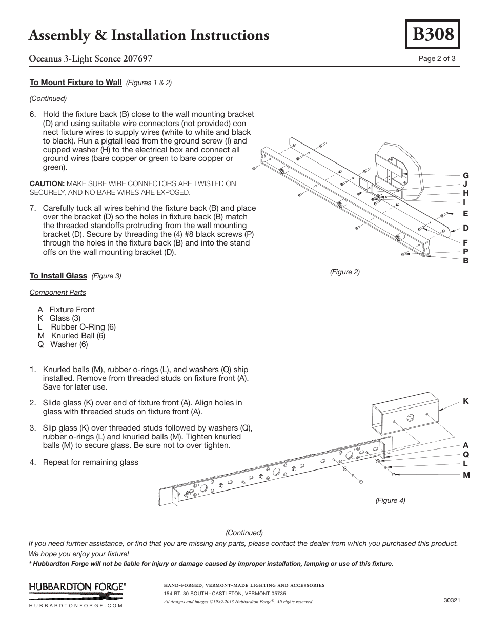 B308, Assembly & installation instructions | Hubbardton Forge 207697 User Manual | Page 2 / 3