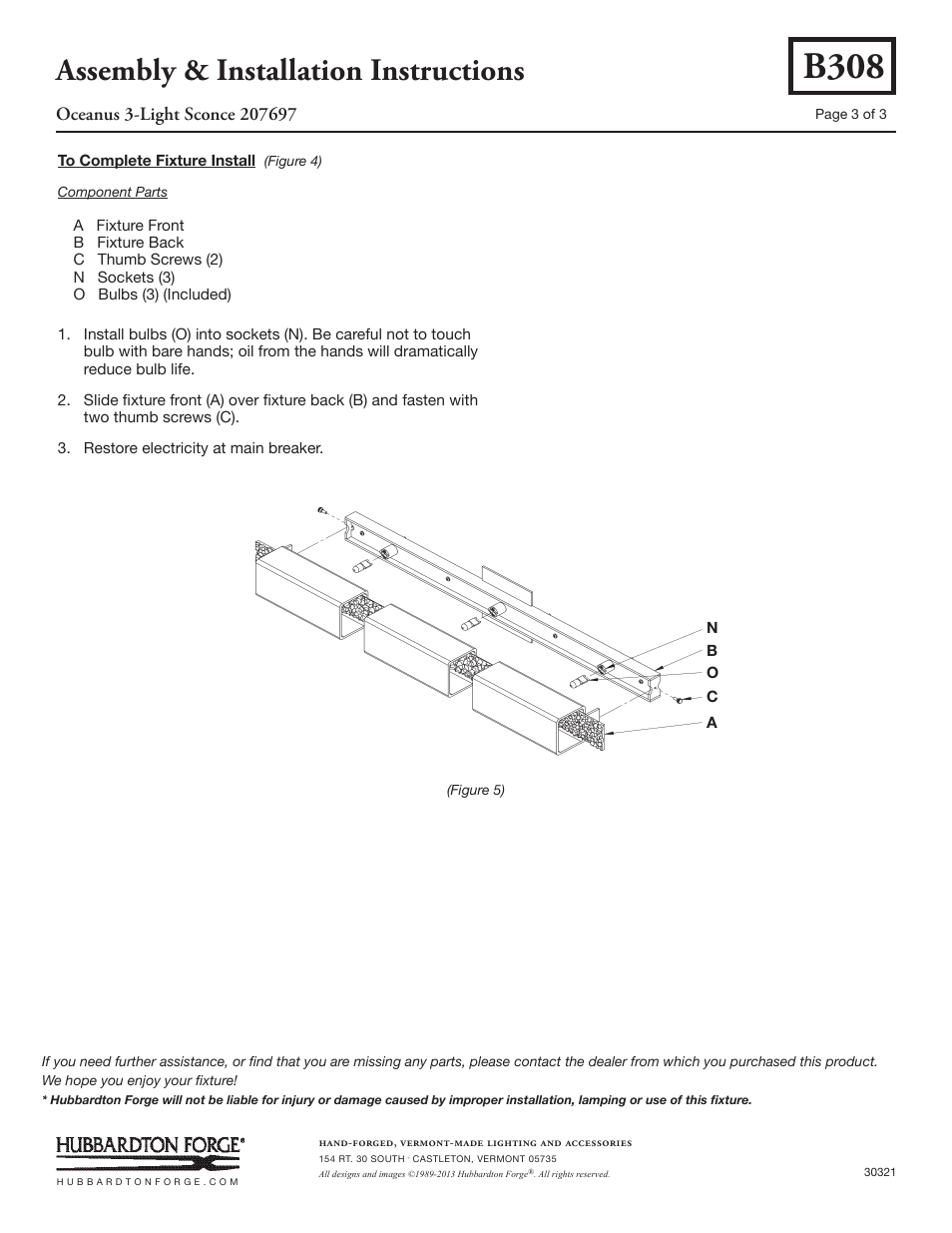 B308, Assembly & installation instructions | Hubbardton Forge 207697 User Manual | Page 3 / 3
