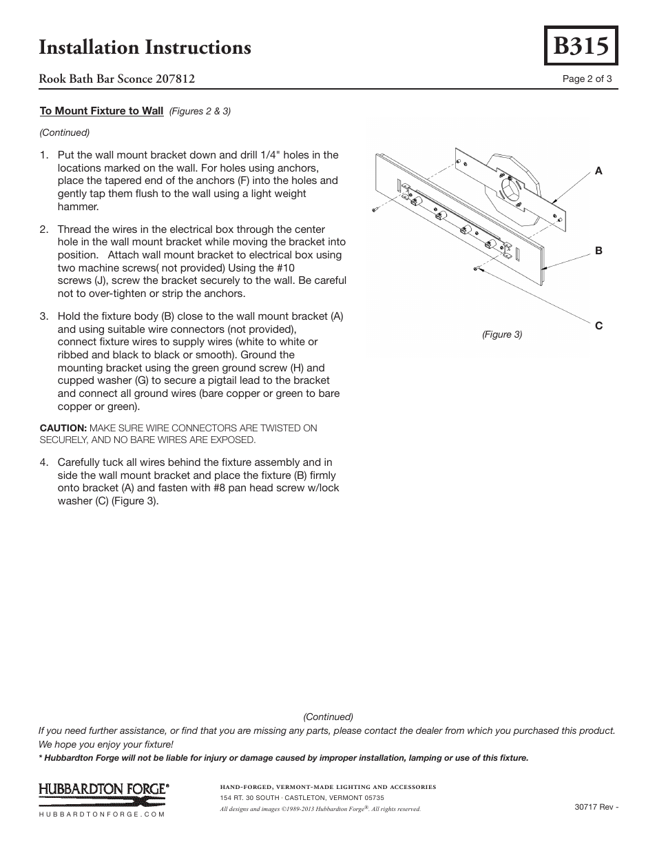 B315, Installation instructions | Hubbardton Forge 207812 User Manual | Page 2 / 4