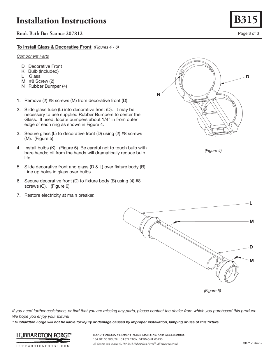 B315, Installation instructions | Hubbardton Forge 207812 User Manual | Page 3 / 4