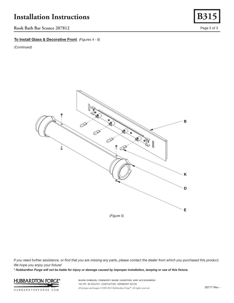 B315, Installation instructions | Hubbardton Forge 207812 User Manual | Page 4 / 4