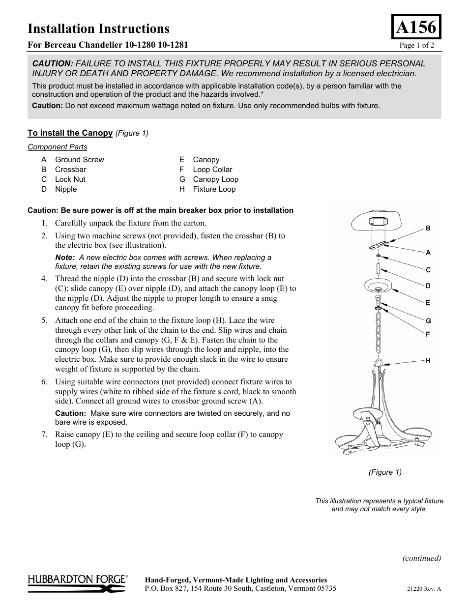 Hubbardton Forge 101281 User Manual | 2 pages