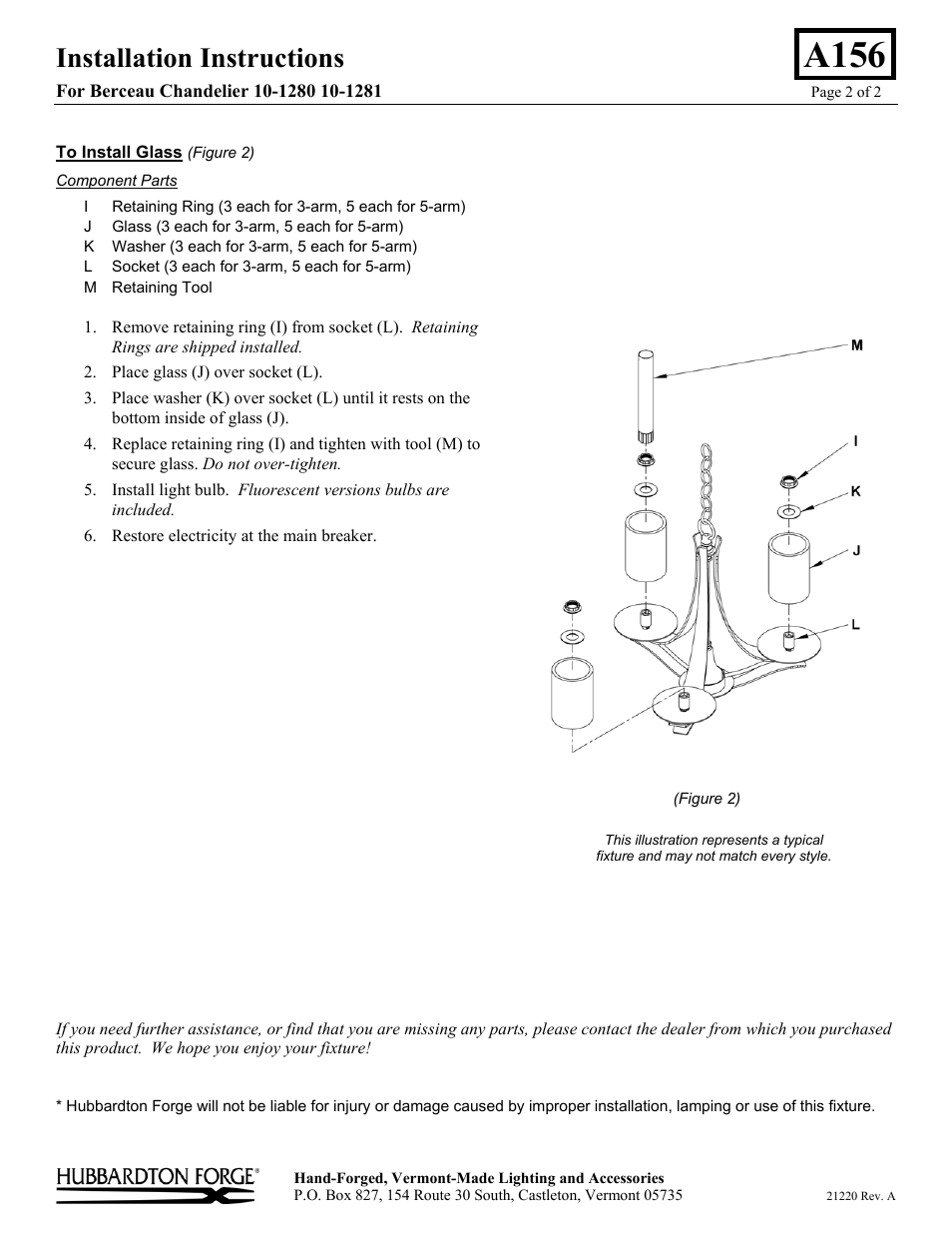 A156, Installation instructions | Hubbardton Forge 101281 User Manual | Page 2 / 2