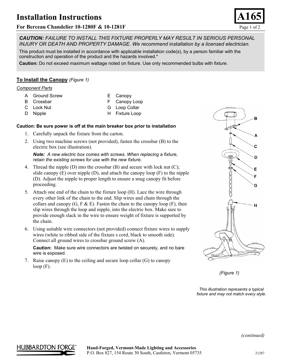 Hubbardton Forge 101281F User Manual | 2 pages