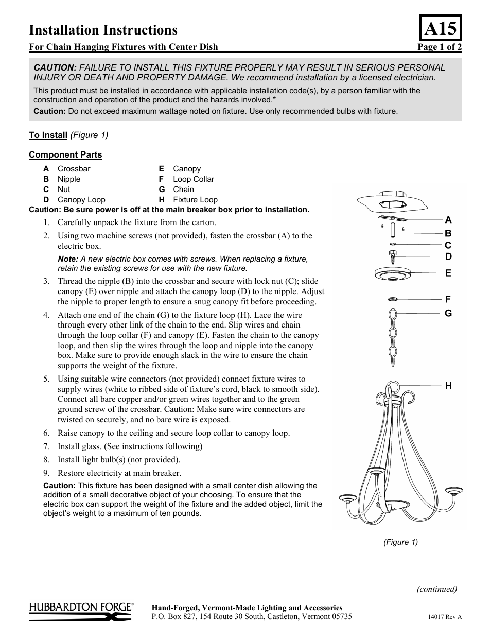 Hubbardton Forge 101454 User Manual | 2 pages