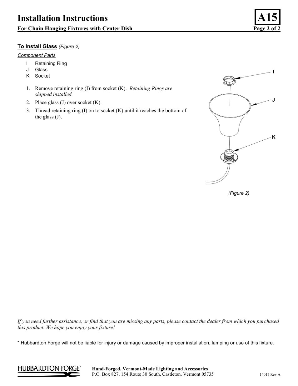 Installation instructions | Hubbardton Forge 101454 User Manual | Page 2 / 2