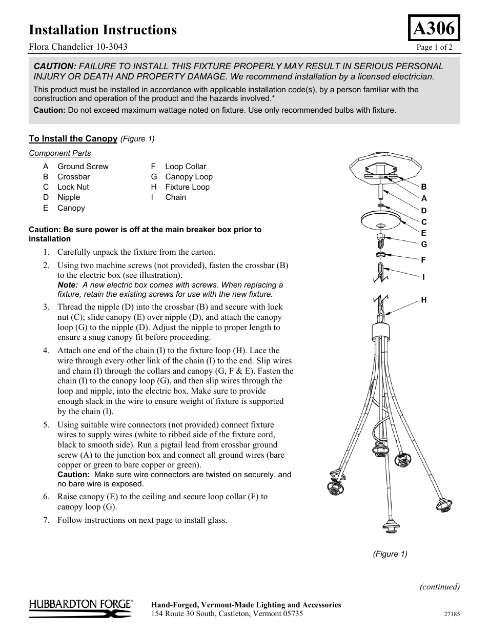 Hubbardton Forge 103043 User Manual | 2 pages