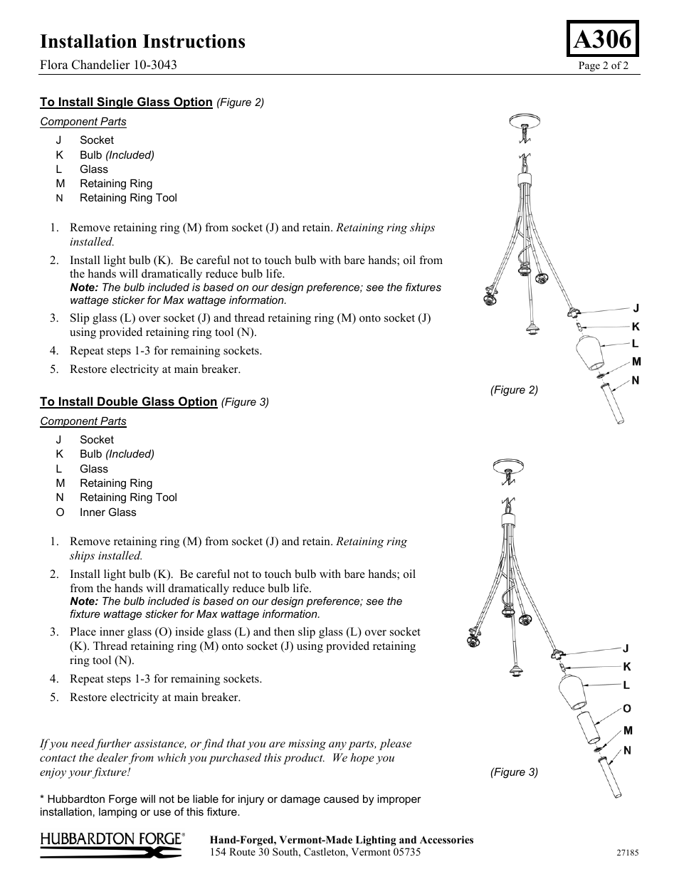 A306, Installation instructions | Hubbardton Forge 103043 User Manual | Page 2 / 2
