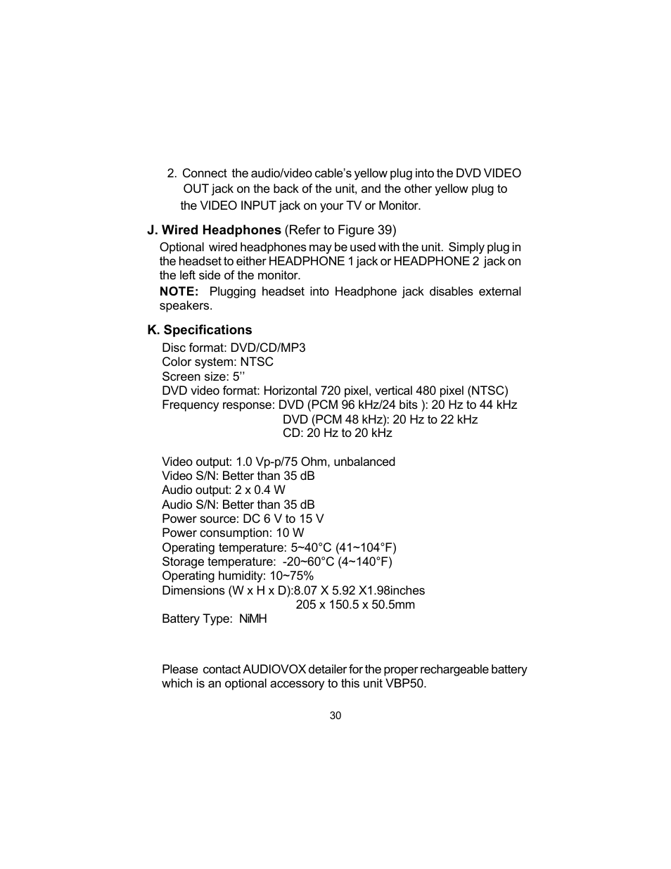 Audiovox VBP50 User Manual | Page 30 / 35