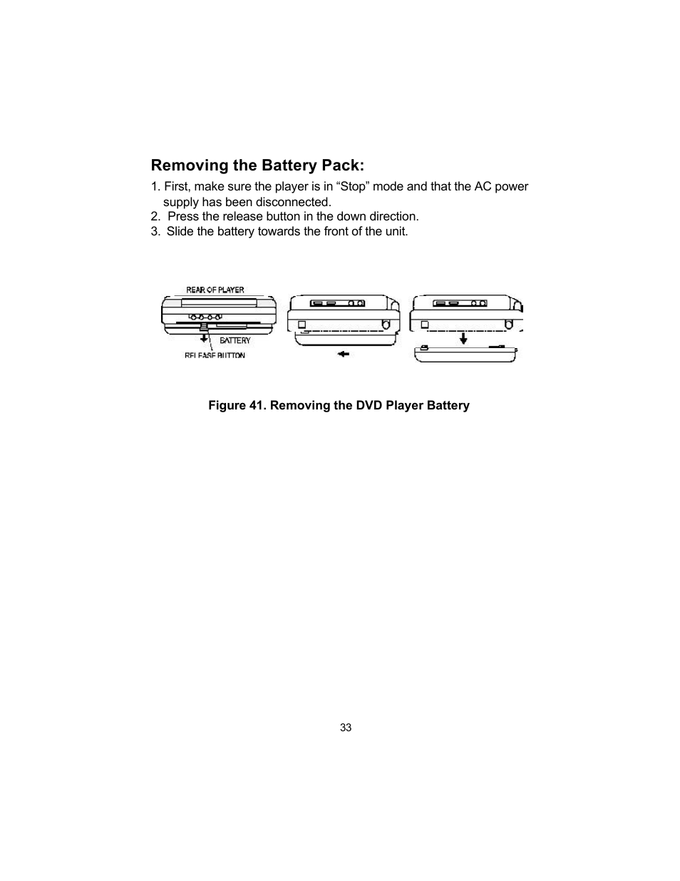 Removing the battery pack | Audiovox VBP50 User Manual | Page 33 / 35
