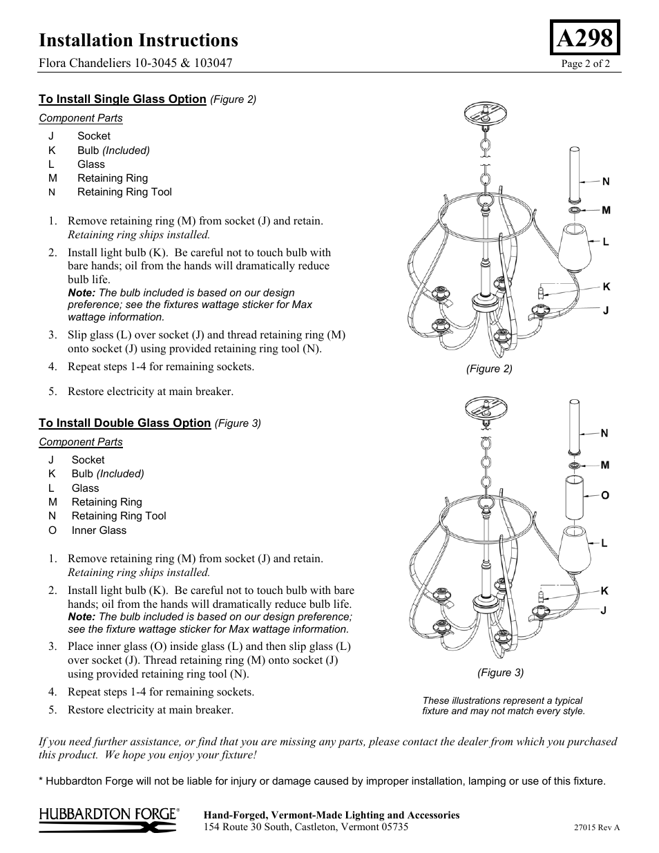 A298, Installation instructions | Hubbardton Forge 103047 User Manual | Page 2 / 2