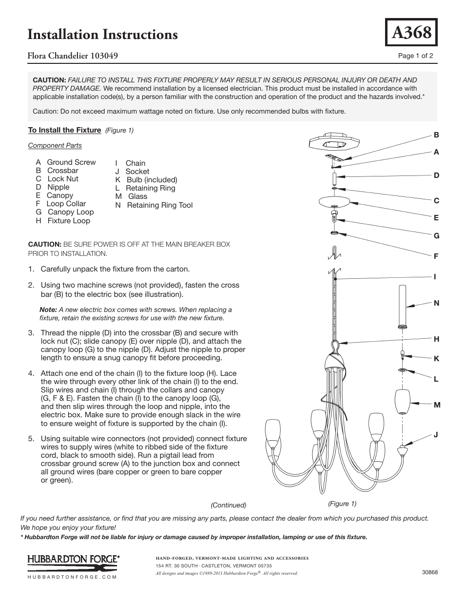 Hubbardton Forge 103049 User Manual | 2 pages