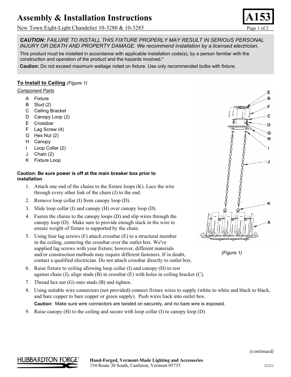 Hubbardton Forge 103285 User Manual | 2 pages