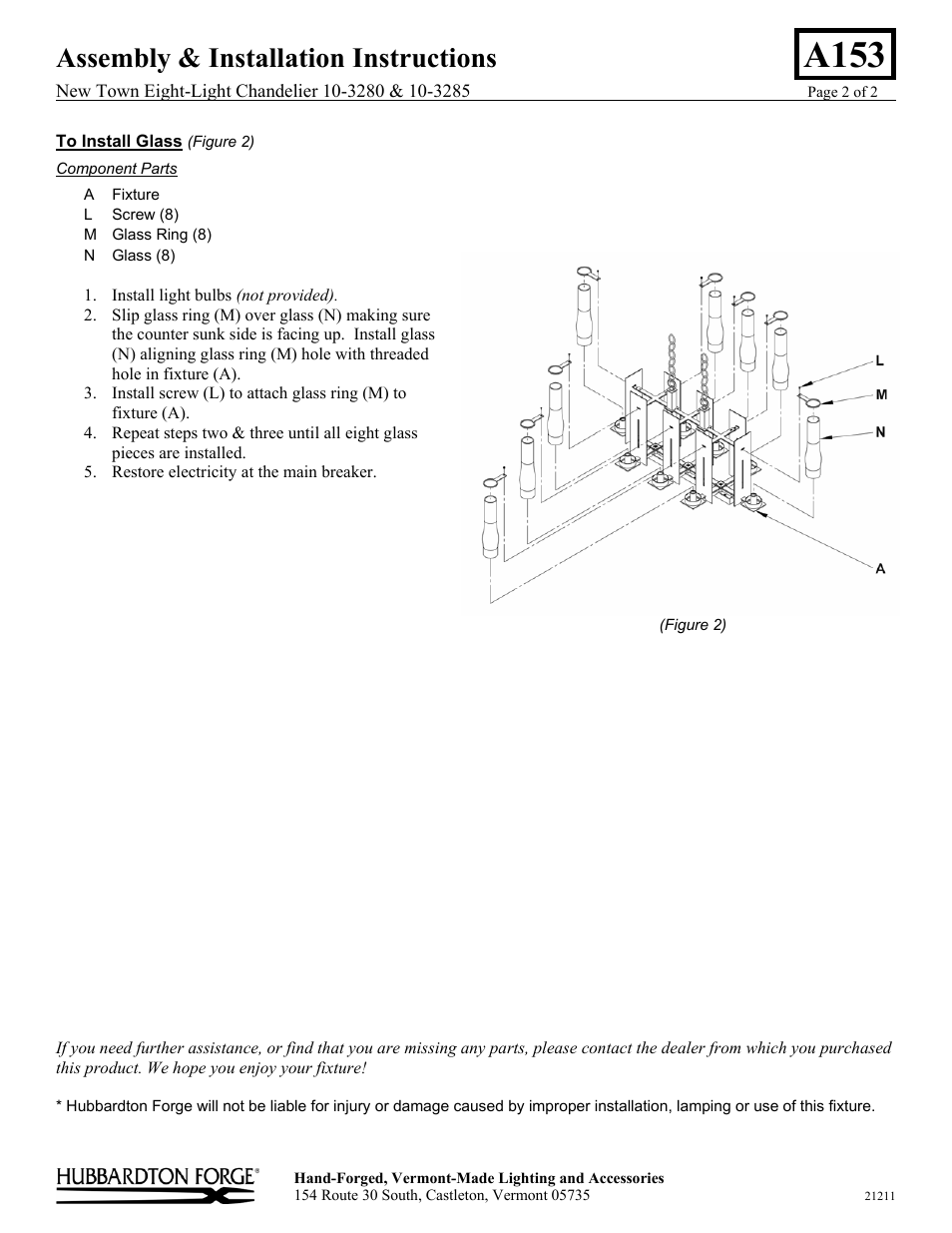 A153, Assembly & installation instructions | Hubbardton Forge 103285 User Manual | Page 2 / 2