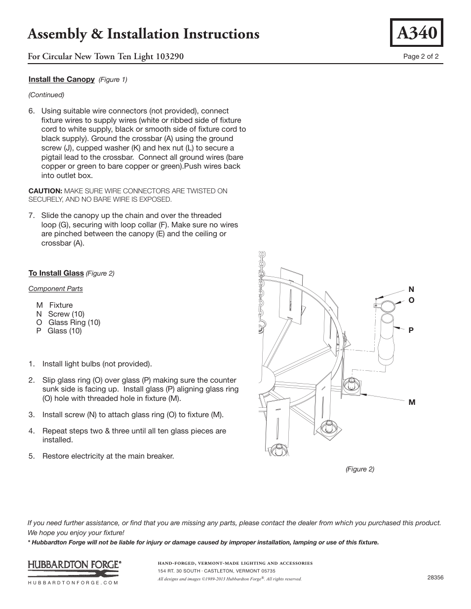 A340, Assembly & installation instructions | Hubbardton Forge 103290 User Manual | Page 2 / 2