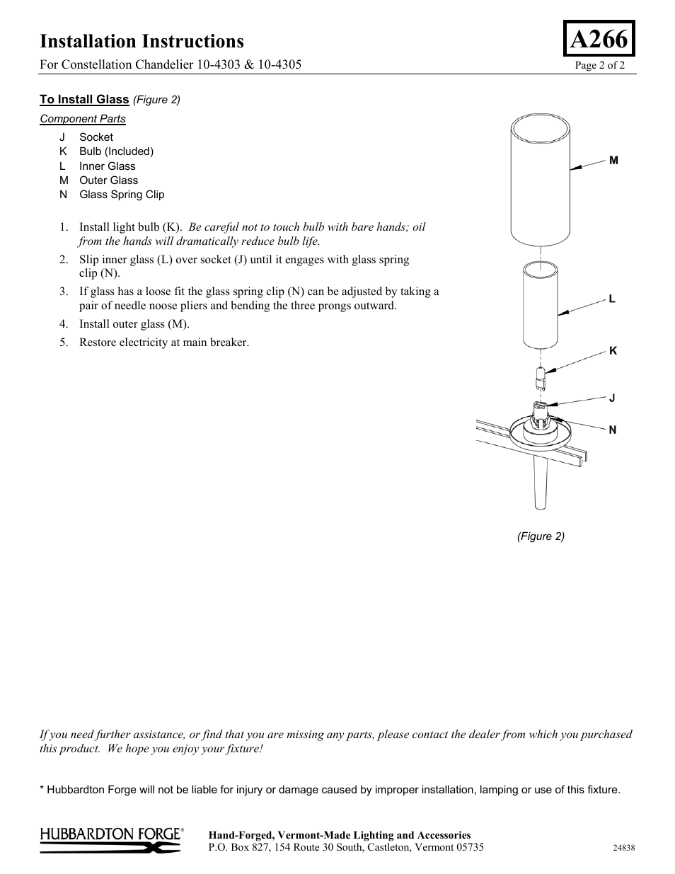 A266, Installation instructions | Hubbardton Forge 104305 User Manual | Page 2 / 2