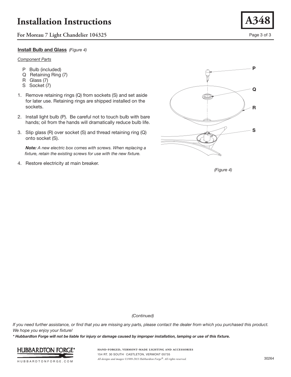 A348, Installation instructions | Hubbardton Forge 104325 User Manual | Page 3 / 3