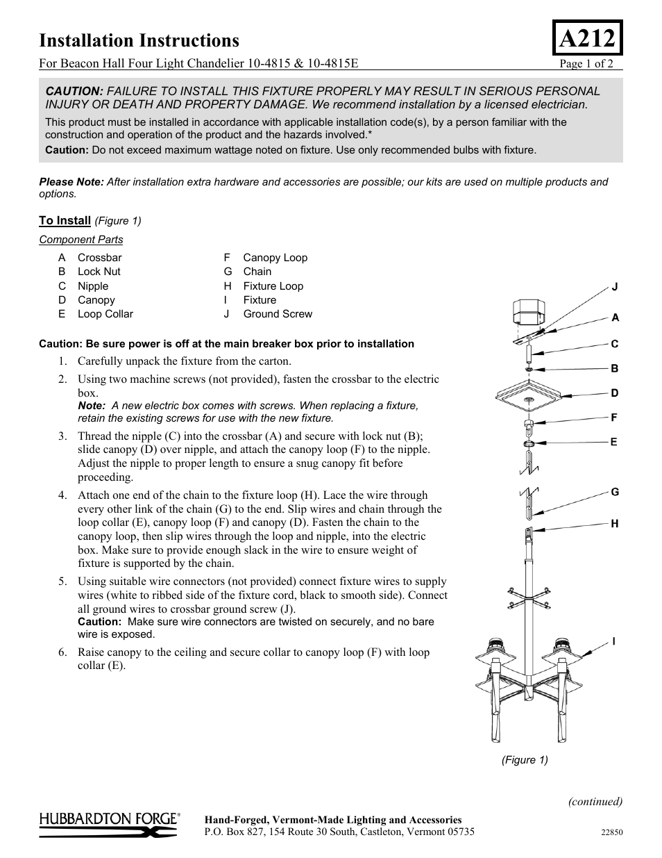 Hubbardton Forge 104815 User Manual | 2 pages