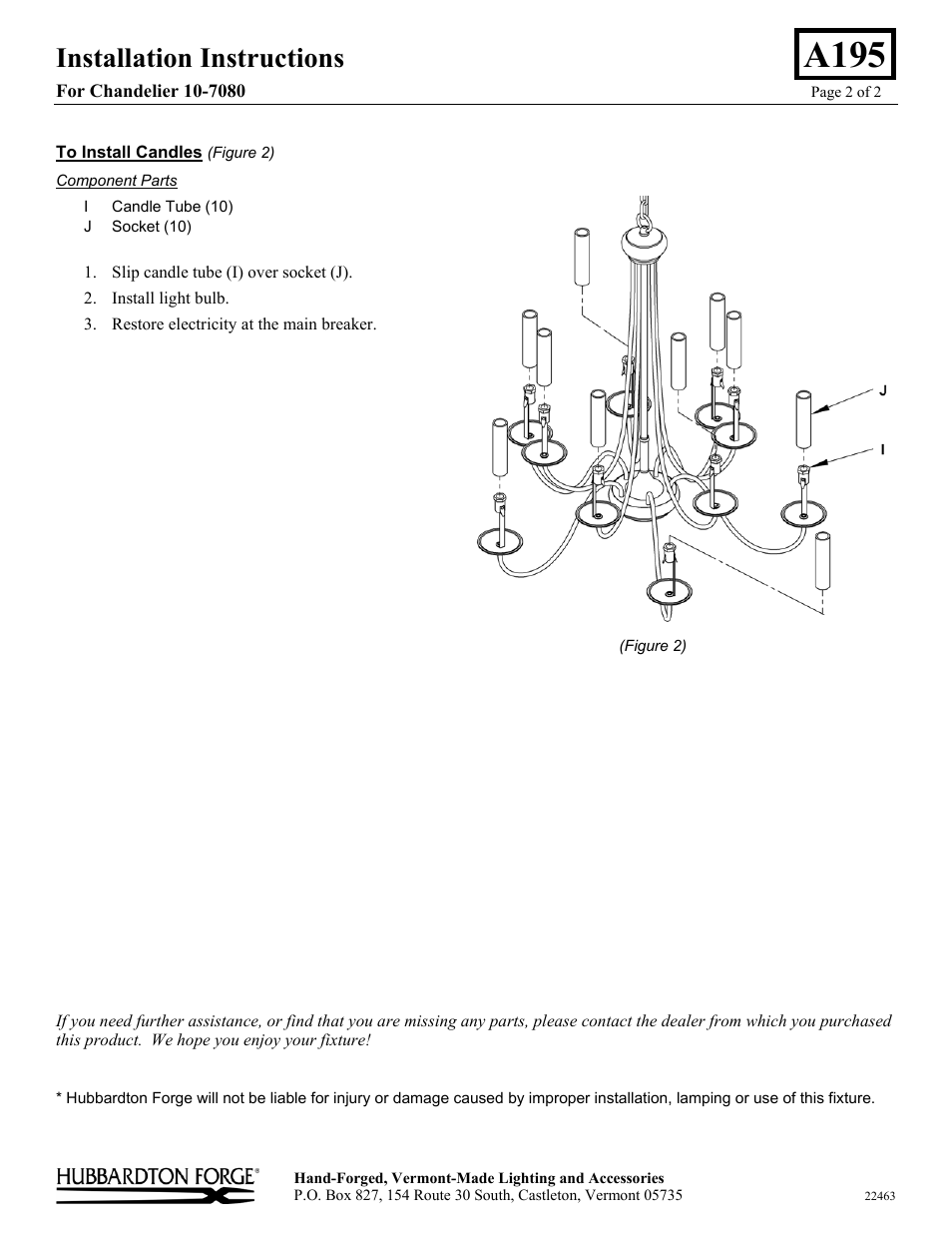 A195, Installation instructions | Hubbardton Forge 107080 User Manual | Page 2 / 2
