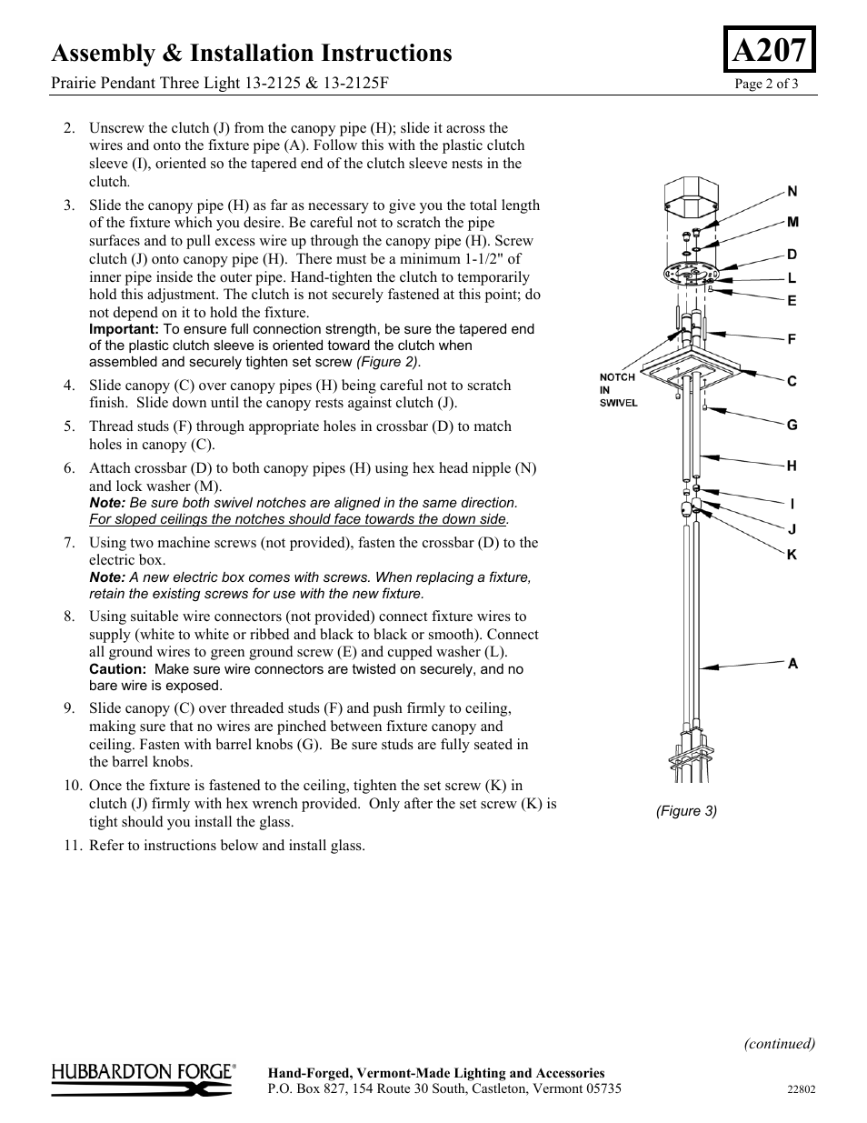 A207, Assembly & installation instructions | Hubbardton Forge 132125 User Manual | Page 2 / 3