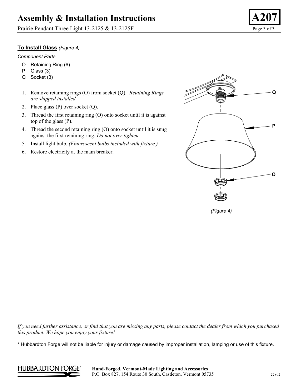 A207, Assembly & installation instructions | Hubbardton Forge 132125 User Manual | Page 3 / 3