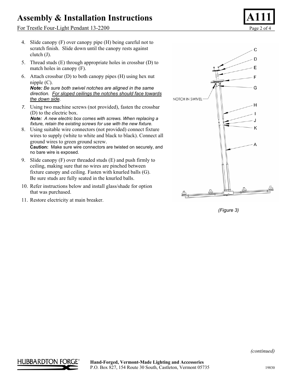 A111, Assembly & installation instructions | Hubbardton Forge 132200 User Manual | Page 2 / 4