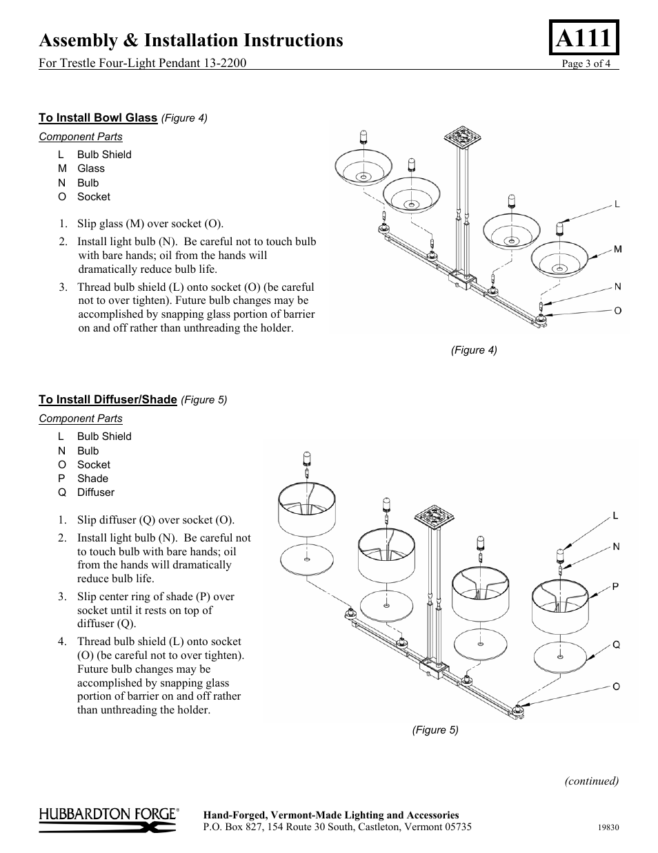 A111, Assembly & installation instructions | Hubbardton Forge 132200 User Manual | Page 3 / 4