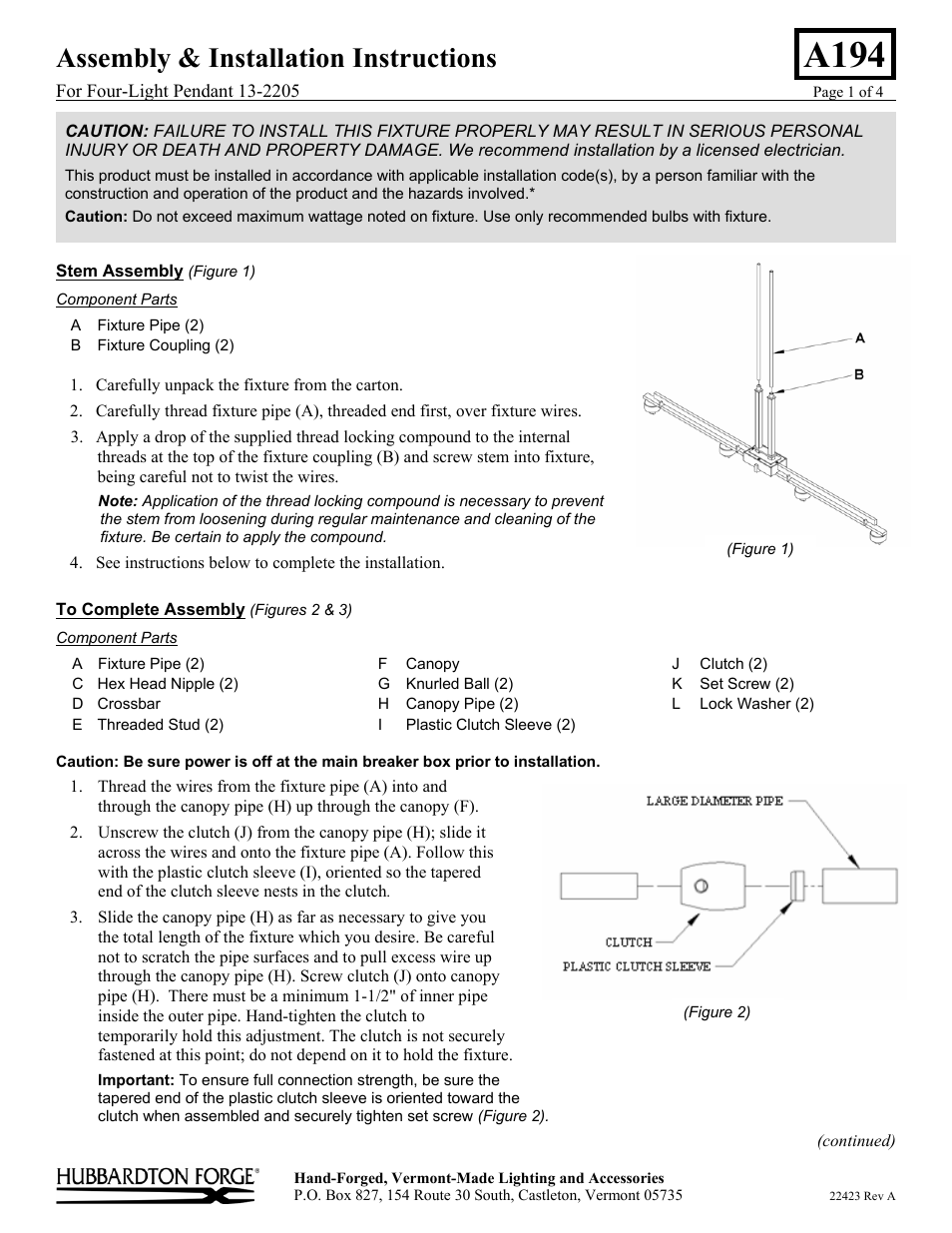 Hubbardton Forge 132205 User Manual | 4 pages