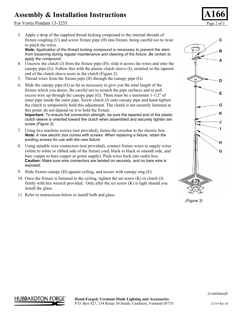 A166, Assembly & installation instructions | Hubbardton Forge 133255 User Manual | Page 2 / 3