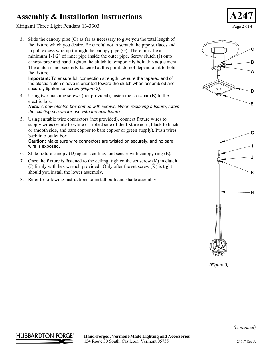 A247, Assembly & installation instructions | Hubbardton Forge 133303 User Manual | Page 2 / 4
