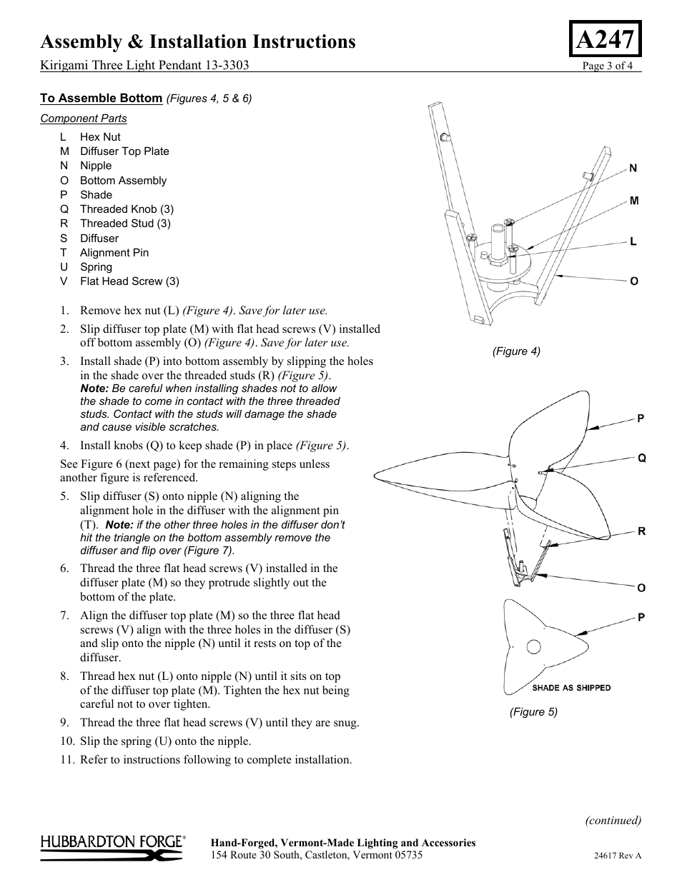 A247, Assembly & installation instructions | Hubbardton Forge 133303 User Manual | Page 3 / 4