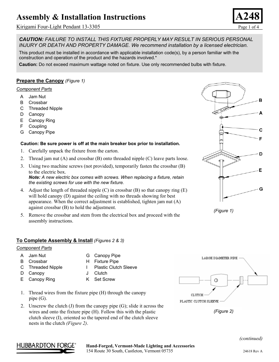 Hubbardton Forge 133305 User Manual | 4 pages