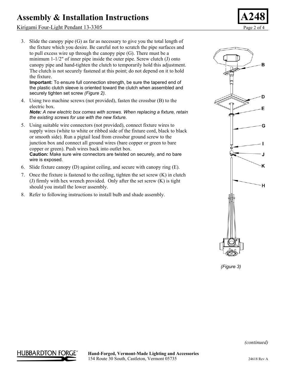 A248, Assembly & installation instructions | Hubbardton Forge 133305 User Manual | Page 2 / 4