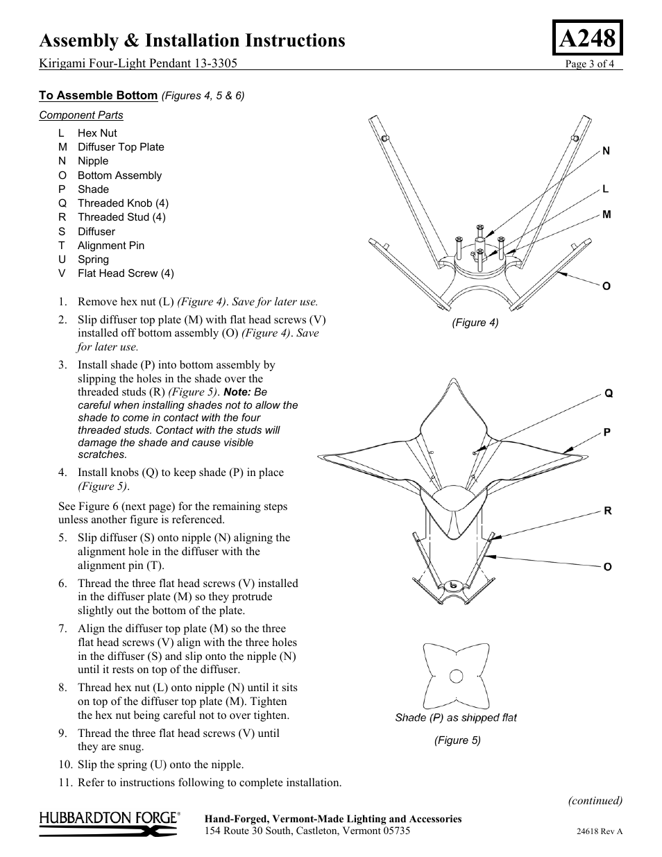 A248, Assembly & installation instructions | Hubbardton Forge 133305 User Manual | Page 3 / 4