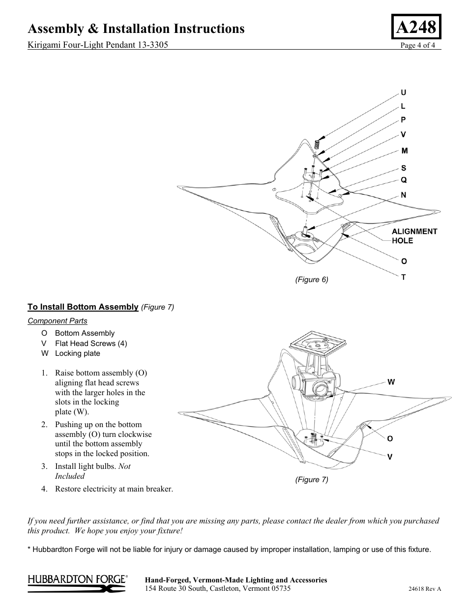 A248, Assembly & installation instructions | Hubbardton Forge 133305 User Manual | Page 4 / 4