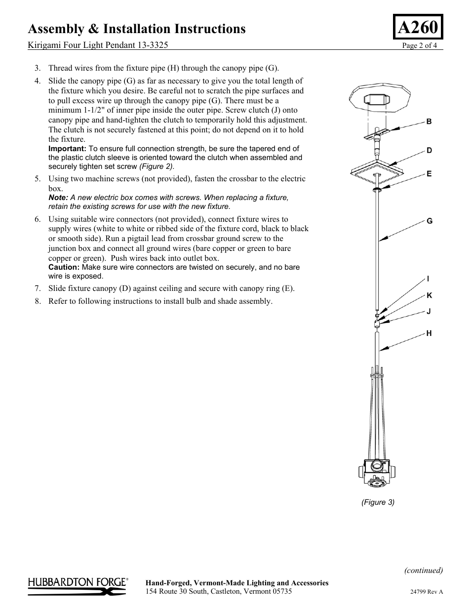 A260, Assembly & installation instructions | Hubbardton Forge 133325 User Manual | Page 2 / 4