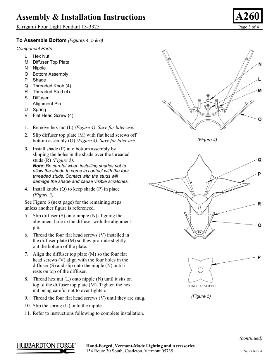 A260, Assembly & installation instructions | Hubbardton Forge 133325 User Manual | Page 3 / 4