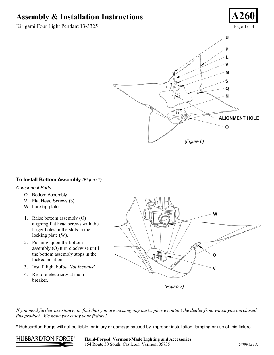 A260, Assembly & installation instructions | Hubbardton Forge 133325 User Manual | Page 4 / 4