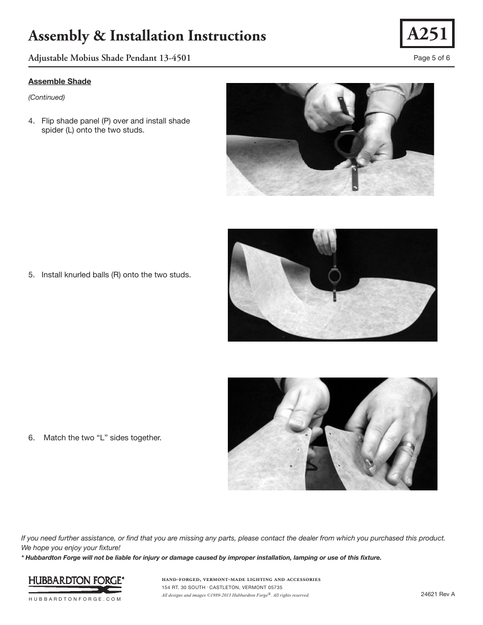 A251, Assembly & installation instructions | Hubbardton Forge 134501 User Manual | Page 5 / 6