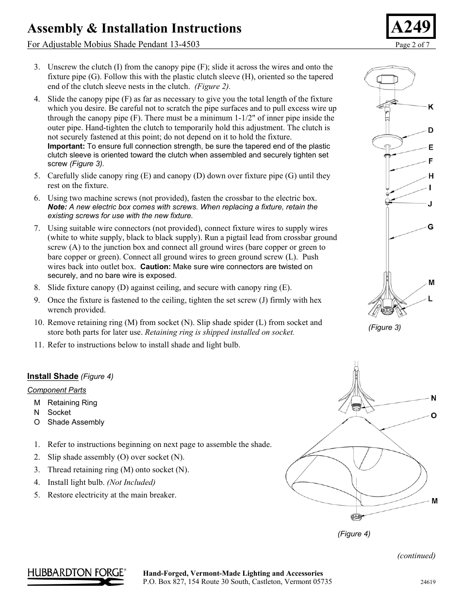 A249, Assembly & installation instructions | Hubbardton Forge 134503 User Manual | Page 2 / 7