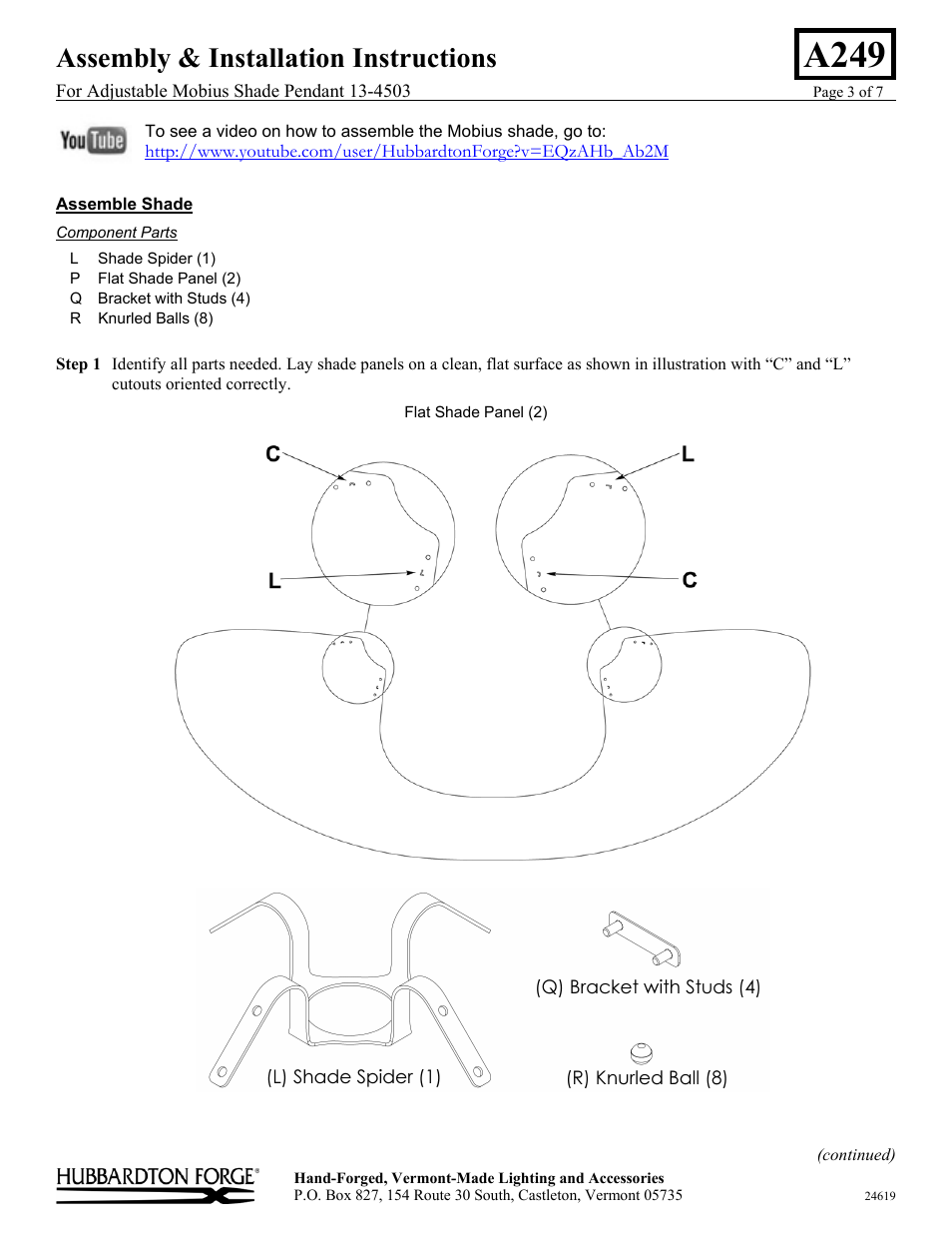 A249, Assembly & installation instructions | Hubbardton Forge 134503 User Manual | Page 3 / 7
