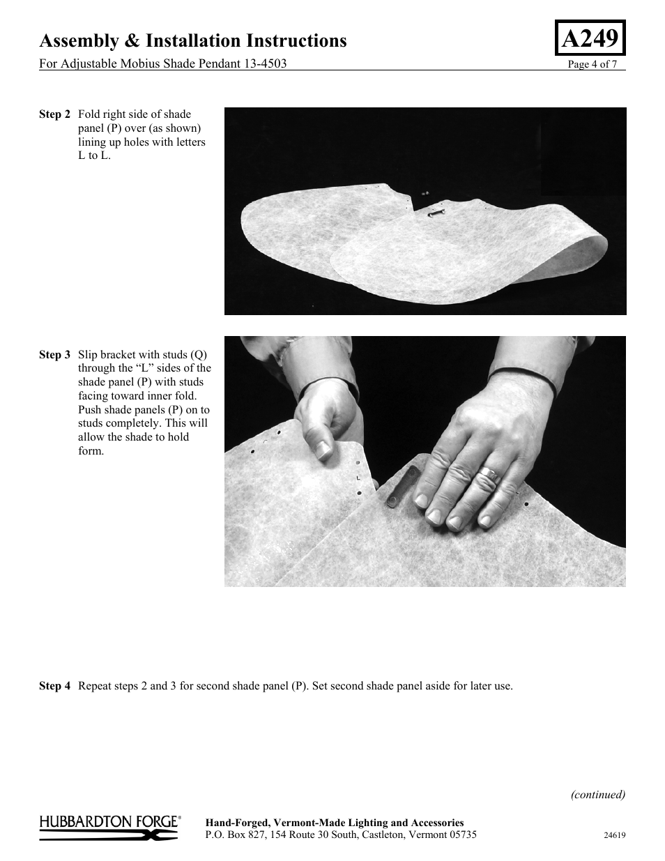 A249, Assembly & installation instructions | Hubbardton Forge 134503 User Manual | Page 4 / 7