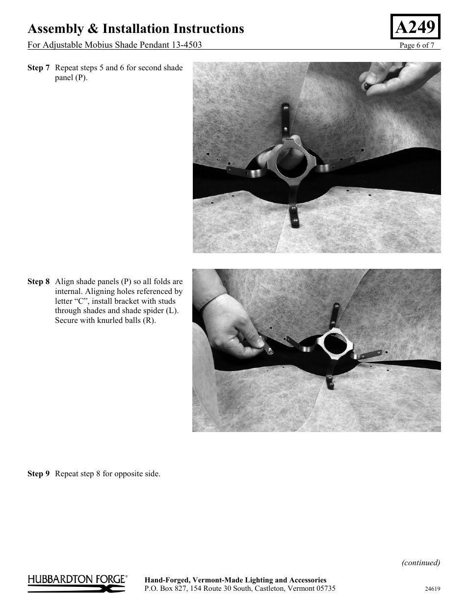 A249, Assembly & installation instructions | Hubbardton Forge 134503 User Manual | Page 6 / 7