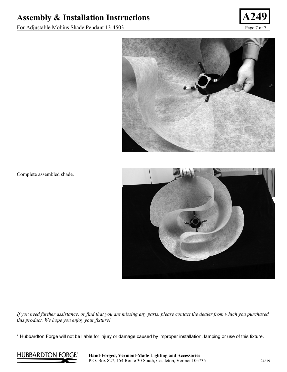 A249, Assembly & installation instructions | Hubbardton Forge 134503 User Manual | Page 7 / 7