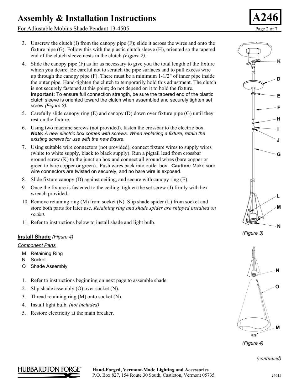 A246, Assembly & installation instructions | Hubbardton Forge 134505 User Manual | Page 2 / 7