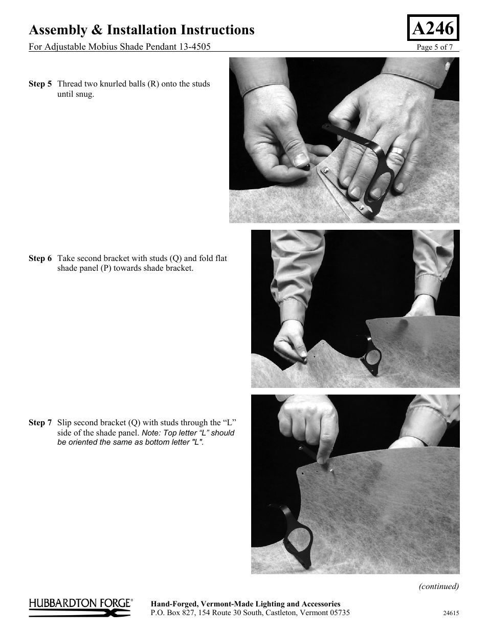 A246, Assembly & installation instructions | Hubbardton Forge 134505 User Manual | Page 5 / 7