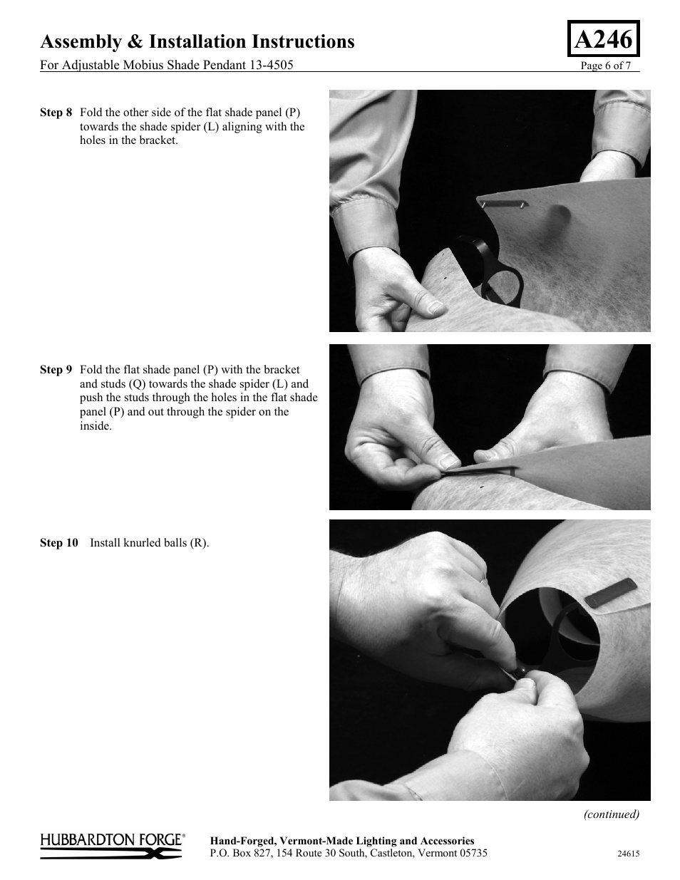 A246, Assembly & installation instructions | Hubbardton Forge 134505 User Manual | Page 6 / 7